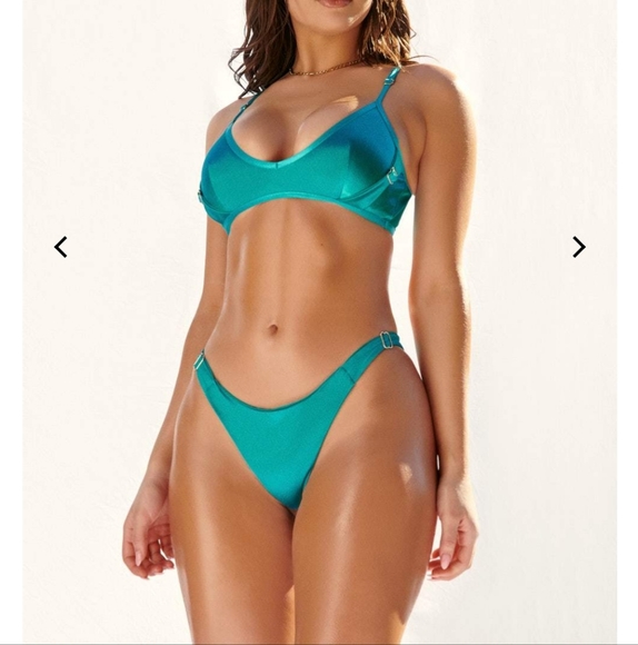 Creatures of xix CXIX goddess Brazilian cheeky bikini bottoms silky satin teal - Picture 1 of 7